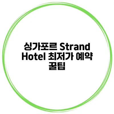 싱가포르 Strand Hotel 최저가 예약 꿀팁