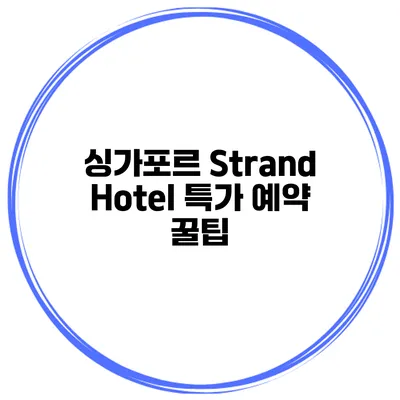 싱가포르 Strand Hotel 특가 예약 꿀팁