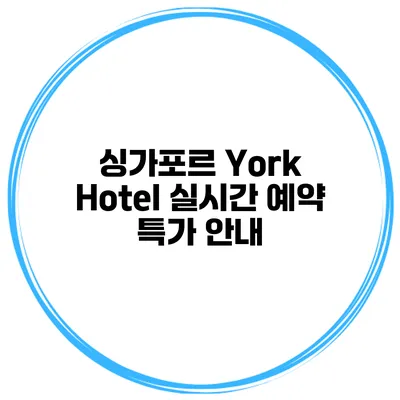 싱가포르 York Hotel 실시간 예약 특가 안내