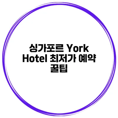 싱가포르 York Hotel 최저가 예약 꿀팁